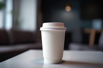 Fototapeta na wymiar Blank white takeaway coffee cup mockup template cafe background generative AI