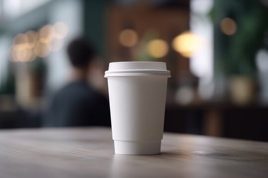 Blank White Takeaway Coffee Cup Mockup Template Cafe Background Generative AI