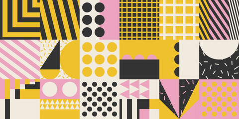 Trendy Colorful Geometric Pattern In 80s-90s Styles.