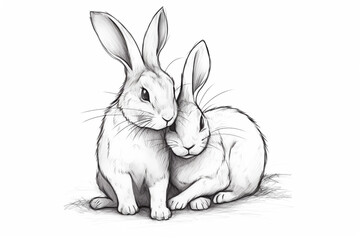 Fototapeta na wymiar Ilustración de dos conejos adorables . Generative ai.
