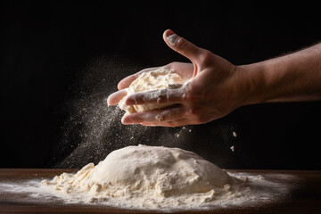 Manos de pizzero haciendo masa para pizza. Generative ai.