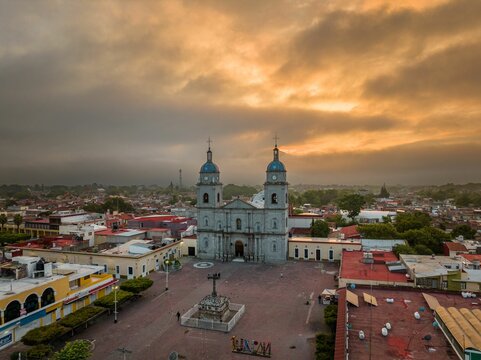 Scenic view of the Templo de San Juan Bautista, Tuxpan, Jalisco in the sunset