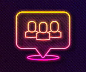 Glowing neon line Project team base icon isolated on black background. Business analysis and planning, consulting, team work, project management. Developers. Vector