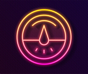 Glowing neon line Electric meter icon isolated on black background. Vector