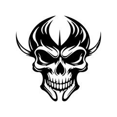 Vector skull devil. Cartoon skull. Grunge and vintage skull illustration. Line art skull vector tattoo isolated on white