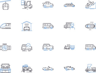 Transport services outline icons collection. Transportation, Shipping, Logistics, Delivery, Courier, Transiting, Haulage vector and illustration concept set. Freight,Hauling,Taxi linear signs
