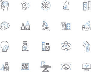 Clinic outline icons collection. Clinic, Medical, Healthcare, Therapy, Doctor, Diagnosis, Treatment vector and illustration concept set. Care, Nurse, Emergency linear signs