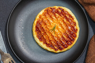 Grilled Halloumi cheese served on plate. Cutlery, traditional food for picnic or BBQ