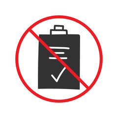 No document checkmark icon. Forbidden file icon. No checkmark vector sign. Prohibited editing vector icon. Warning, caution, attention, restriction flat sign design. Do not edit. UX UI icon