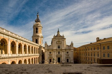 Fototapeta na wymiar Italy, Loreto, Sanctuary of the Santa Casa, view of the Basilica and the Apostolic Palace. The beauty of Italian architecture