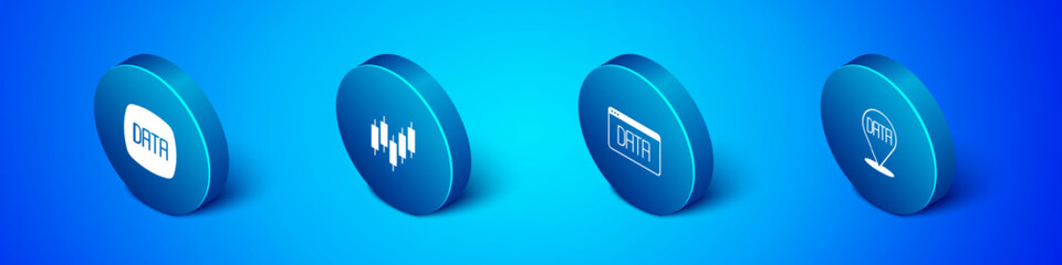 Set Isometric Data analysis, and Browser with stocks market icon. Vector