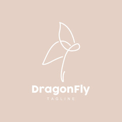 Dragonfly Logo, Flying Animal Design, Vector Simple Line Style, Icon Symbol Illustration