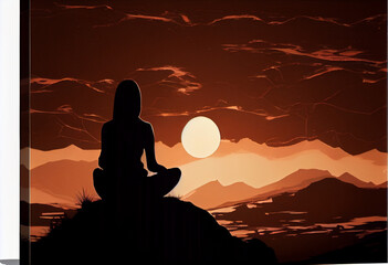 Naklejka na ściany i meble International Day of Yoga (UN), June 21st, 2023: the silhouette of a woman meditating