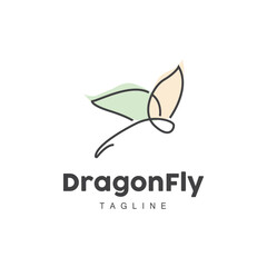 Dragonfly Logo, Flying Animal Design, Vector Simple Line Style, Icon Symbol Illustration