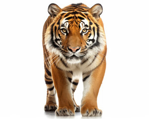 photo of Bengal tiger isolated on white background. Generative AI