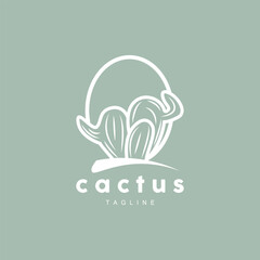 Cactus Logo, Simple Line Cactus Design, Green Plant Vector, Icon, Symbol, Illustration