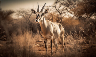 photo of Oryx beisa in its natural habitat. Generative AI