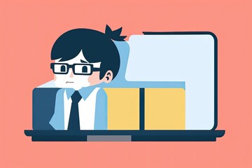 a cute nerd sleeping at a computer desk, digital art