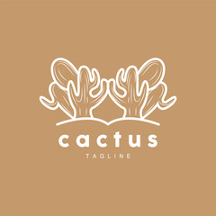Cactus Logo, Simple Line Cactus Design, Green Plant Vector, Icon, Symbol, Illustration