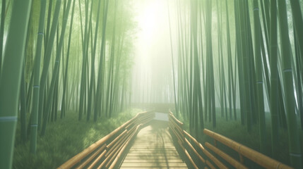 Bamboo Tunnel with sun flare Reforestation for sustainable development, adding ozone to the world