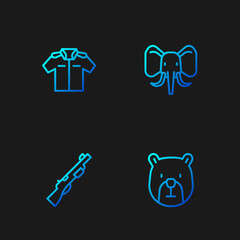 Set line Bear head, Hunting gun, Shirt and Elephant. Gradient color icons. Vector