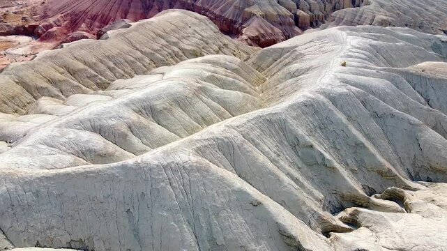 White mountains and sandy hills. Сanyon. A large white canyon that creates a beautiful view. Aktau mountains - ancient mountains, canyon, desert. Altyn Emel, Kazakhstan