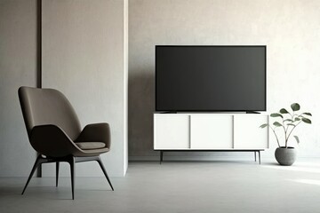 Modern living room interior with black tv screen and armchair
