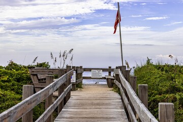 Seascape with a flag at the Outer Banks in NC