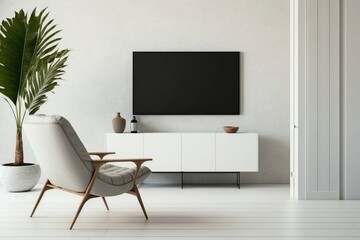 Living room interior with tv on wall