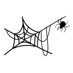 Spider net web hand drawn doodle sketch for holiday spooky scary decoration. Tattoo design art with an insect bug zombie drawing.