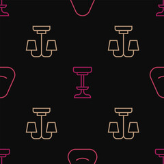 Set line Pouf, Chandelier and Chair on seamless pattern. Vector