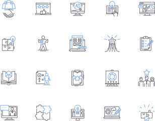 Marketing strategy outline icons collection. Brand, Promotion, Advertising, Targeting, Positioning, Segmentation, Redesign vector and illustration concept set. Social, Digital, Engagement linear signs