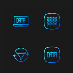 Set line Data analysis, Sales funnel with chart, and Binary code. Gradient color icons. Vector