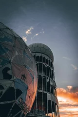 Fotobehang Centraal Europa Vertical low-angle shot of the Teufelsberg tower in Berlin, Germany at sunset