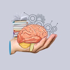 Education concept, hand hold a brain