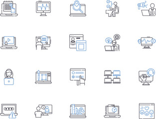 Networking people outline icons collection. Networking, People, Connecting, Socializing, Engaging, Meeting, Interacting vector and illustration concept set. Conversation, Greeting, Acquaintances