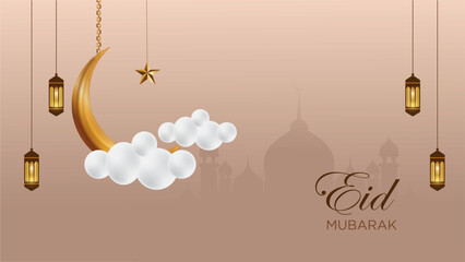 Eid Mubarak, Ramadan Kareem Arabic, creative banner design template with moon and background