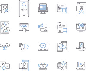 DevOps outline icons collection. automation, collaboration, agile, tools, cloud, CI/CD, deployment vector and illustration concept set. DevSecOps, containerization, agile linear signs