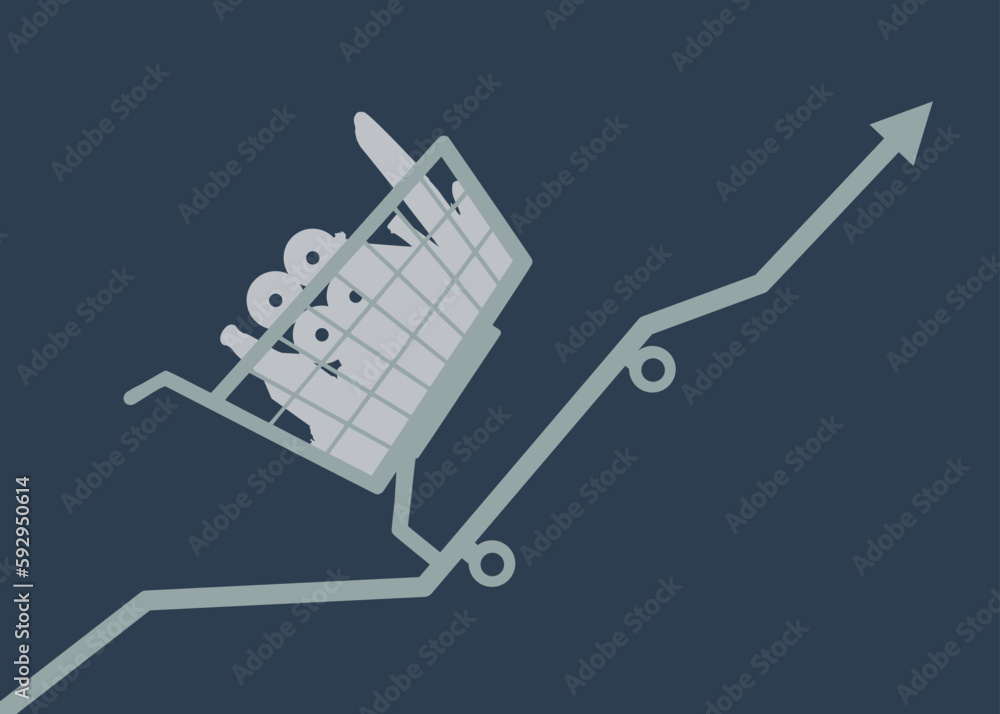 Poster shopping cart going up with an arrow chart