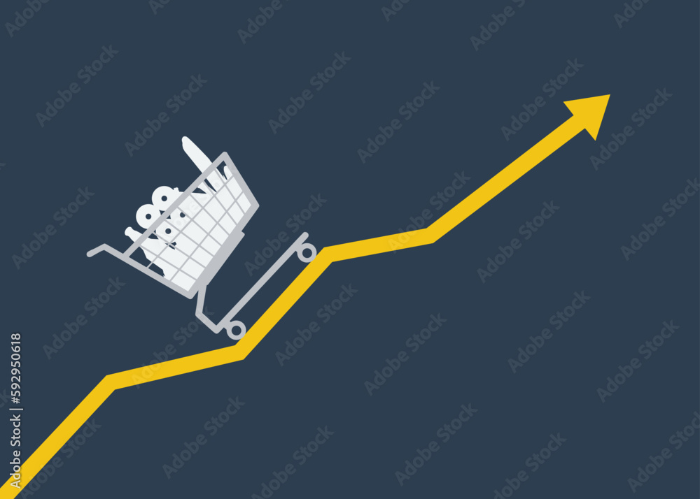 Poster shopping cart going up with an arrow chart