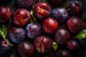 Fresh sweet plum with droplets of water, Created with Generative AI