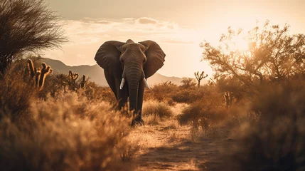 Foto op Aluminium Elefant in der Savanne Safari Park von vorne ganzer Körper © Matthias