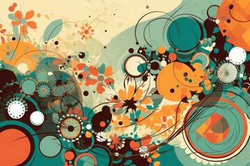 Colorful abstract background with circles and flowers. Generative AI.