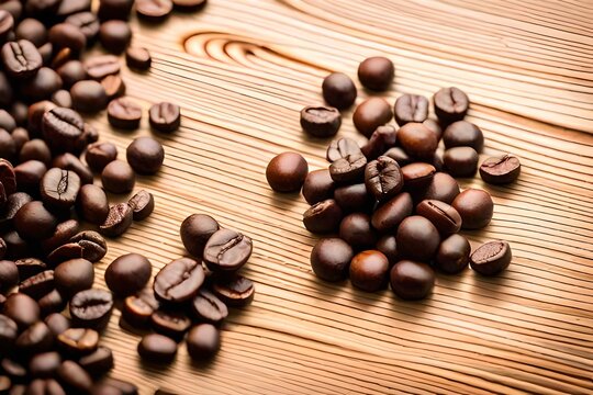 Roasted coffee beans pile top on wooden background