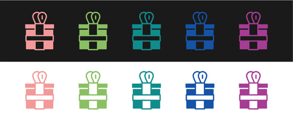 Set Gift box icon isolated on black and white background. Vector