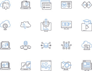 Digital analytics outline icons collection. Digital, Analytics, Data, Tracking, Conversion, Online, Metrics vector and illustration concept set. Analysis, Insight, Business linear signs