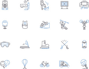 Sport activities outline icons collection. Sports, Activities, Games, Exercise, Running, Swimming, Football vector and illustration concept set. Basketball, Baseball, Hockey linear signs