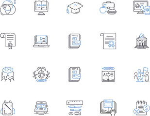 College outline icons collection. Education, University, Learning, Tuition, Campus, Major, Degree vector and illustration concept set. Admission, Study, Student linear signs