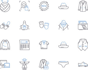 Shops and retail outline icons collection. Retailers, stores, shops, shoppes, malls, outlets, boutiques vector and illustration concept set. merchandise, commodities, wares linear signs