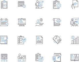 Calendar outline icons collection. Calendar, Agenda, Date, Time, Schedule, Planner, Appointment vector and illustration concept set. Month, Year, Week linear signs